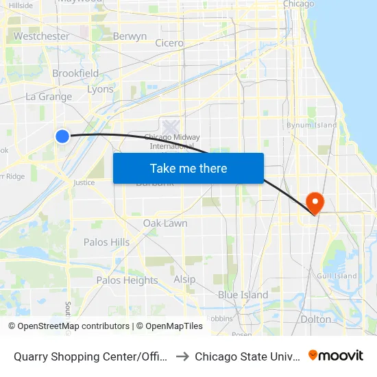 Quarry Shopping Center/Office Max to Chicago State University map