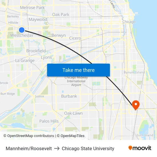 Mannheim/Roosevelt to Chicago State University map