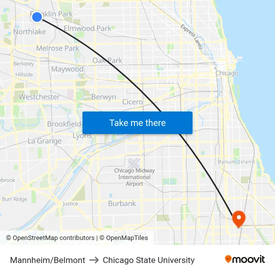 Mannheim/Belmont to Chicago State University map