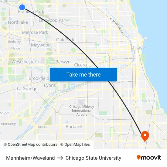 Mannheim/Waveland to Chicago State University map