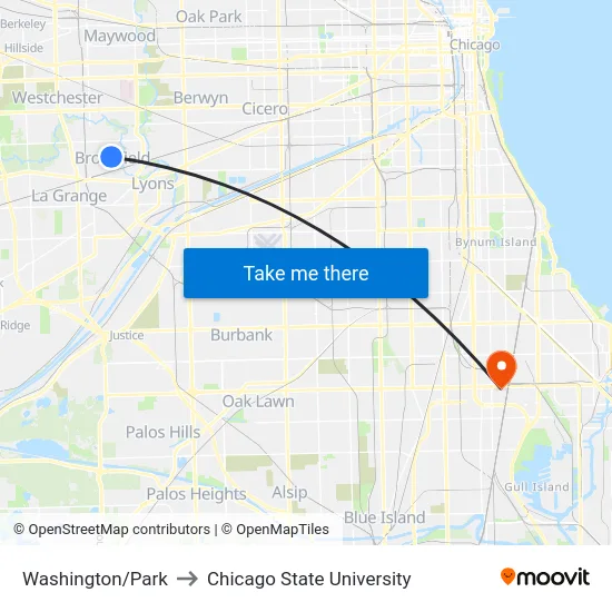 Washington/Park to Chicago State University map