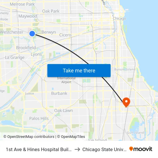 1st Ave & Hines Hospital Building 37 to Chicago State University map