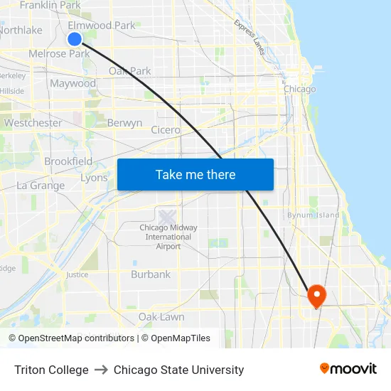 Triton College to Chicago State University map