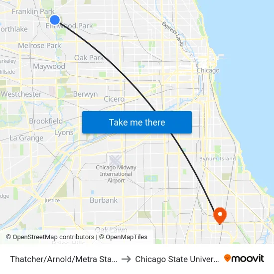 Thatcher/Arnold/Metra Station to Chicago State University map
