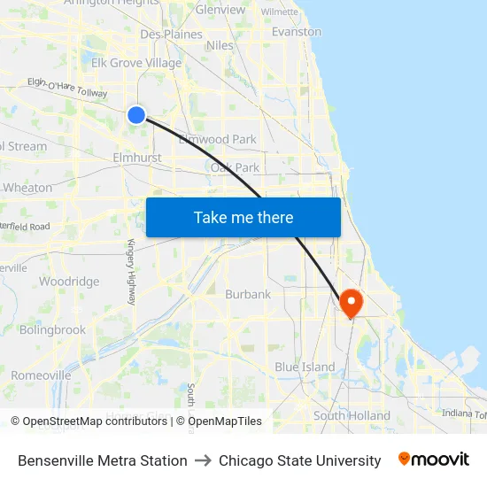 Bensenville Metra Station to Chicago State University map