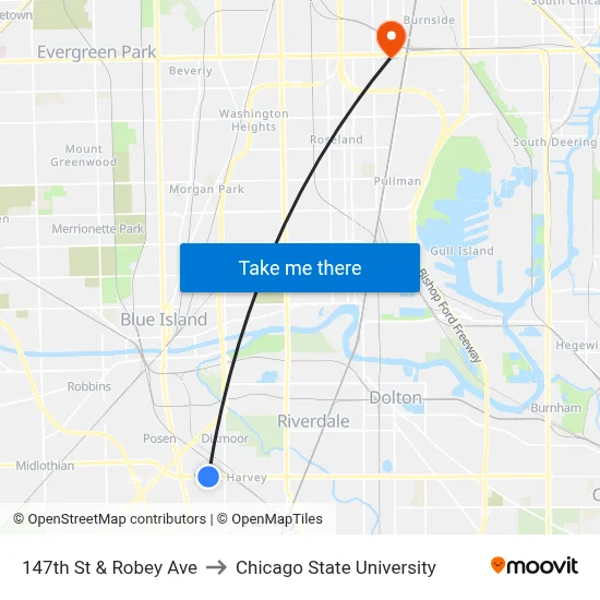 147th St & Robey Ave to Chicago State University map