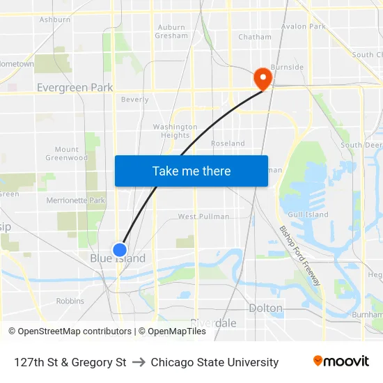 127th St & Gregory St to Chicago State University map