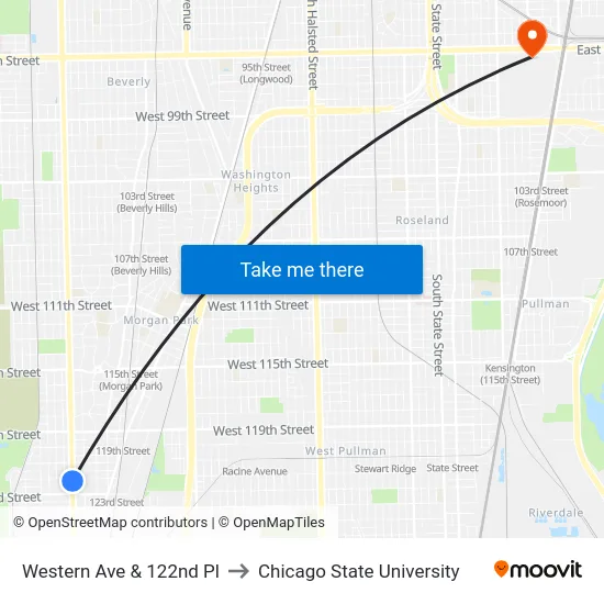 Western Ave & 122nd Pl to Chicago State University map