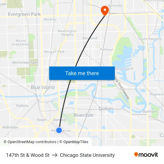 147th St & Wood St to Chicago State University map