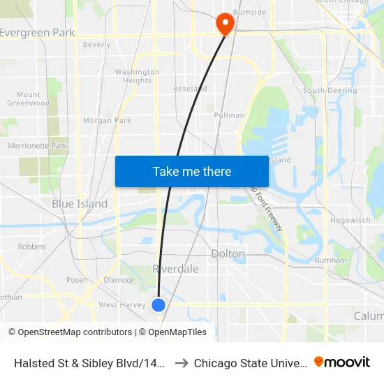 Halsted St & Sibley Blvd/147th St to Chicago State University map