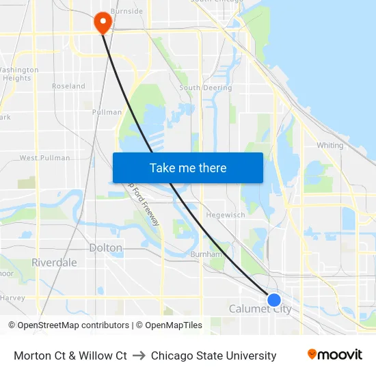 Morton Ct & Willow Ct to Chicago State University map