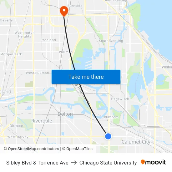 Sibley Blvd & Torrence Ave to Chicago State University map
