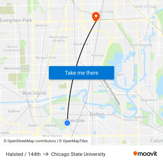 Halsted / 144th to Chicago State University map