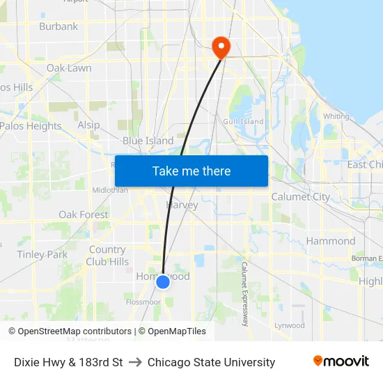 Dixie Hwy & 183rd St to Chicago State University map
