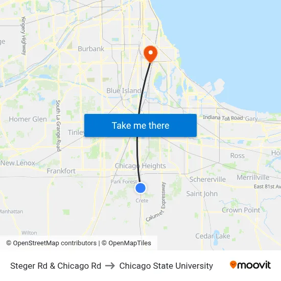 Steger Rd & Chicago Rd to Chicago State University map