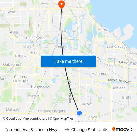 Torrence Ave & Lincoln Hwy / Rte 30 to Chicago State University map