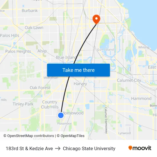 183rd St & Kedzie Ave to Chicago State University map
