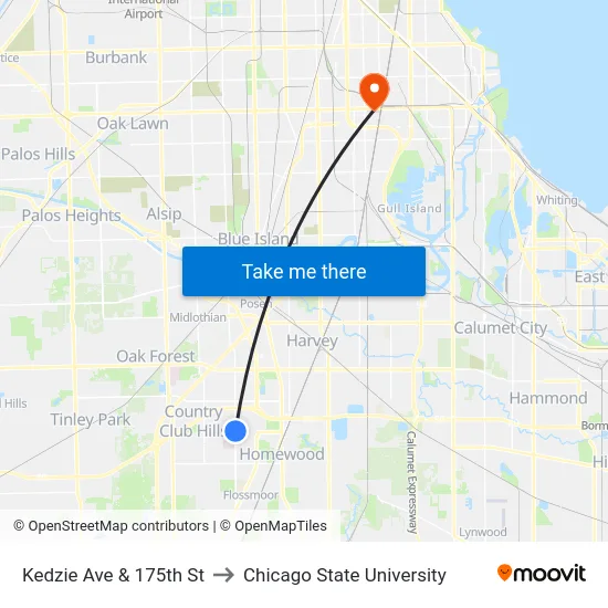 Kedzie Ave & 175th St to Chicago State University map