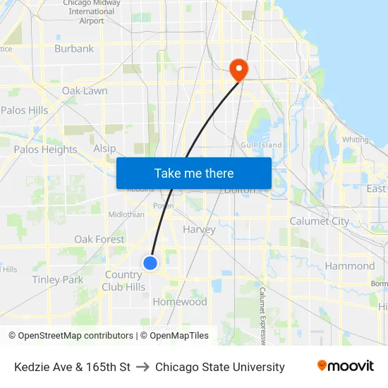Kedzie Ave & 165th St to Chicago State University map