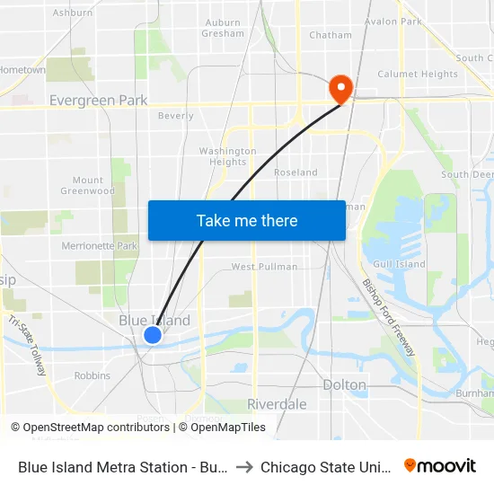 Blue Island Metra Station - Bus Stop E to Chicago State University map