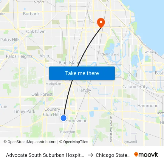 Advocate South Suburban Hospital (S)(17800 Kedzie) to Chicago State University map
