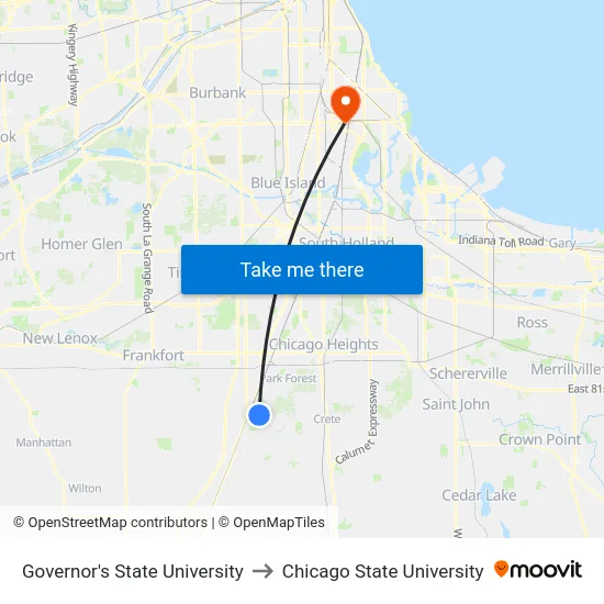 Governor's State University to Chicago State University map