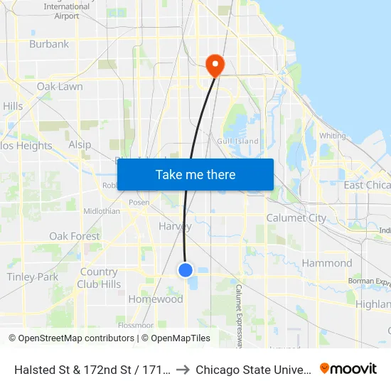 Halsted St & 172nd St / 171st St to Chicago State University map