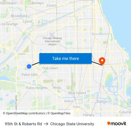 95th St & Roberts Rd to Chicago State University map