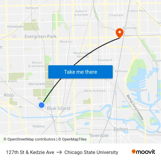 127th St & Kedzie Ave to Chicago State University map