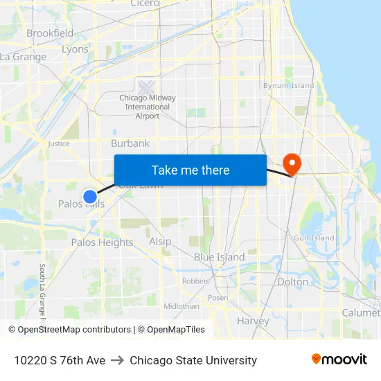 10220 S 76th Ave to Chicago State University map