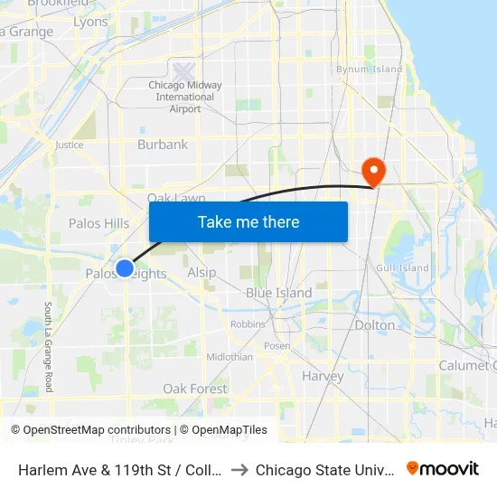 Harlem Ave & 119th St / College Dr to Chicago State University map