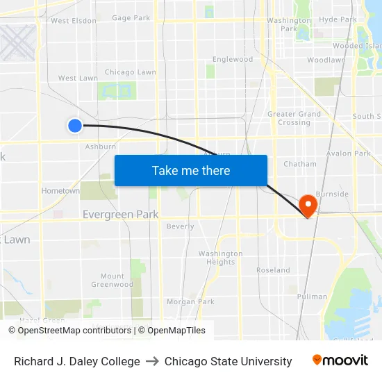 Richard J. Daley College to Chicago State University map