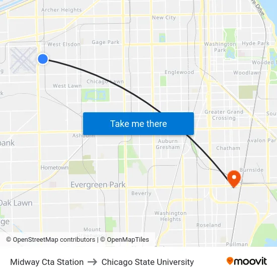 Midway Cta Station to Chicago State University map