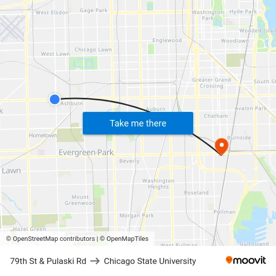 79th St & Pulaski Rd to Chicago State University map