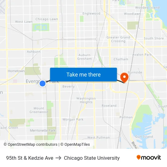 95th St & Kedzie Ave to Chicago State University map