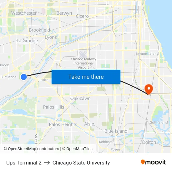 Ups Terminal 2 to Chicago State University map