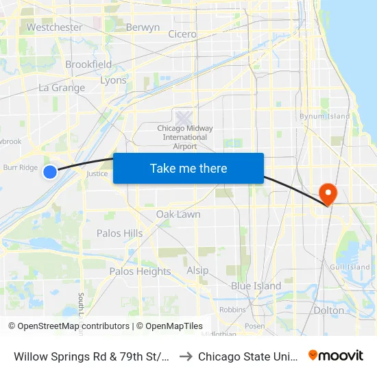 Willow Springs Rd & 79th St/Ups Way to Chicago State University map