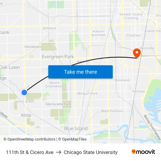 111th St & Cicero Ave to Chicago State University map
