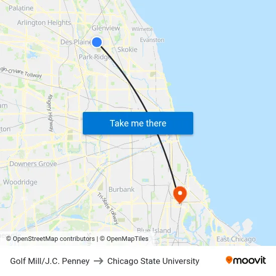 Golf Mill/J.C. Penney to Chicago State University map