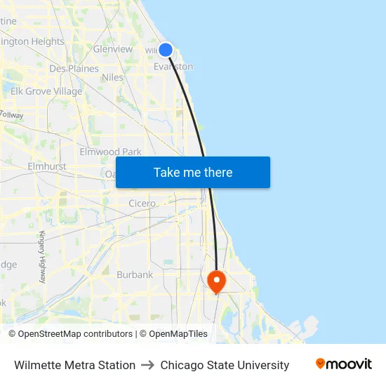 Wilmette Metra Station to Chicago State University map