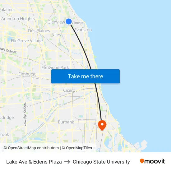 Lake Ave & Edens Plaza to Chicago State University map