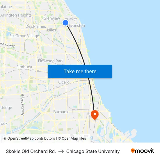 Skokie Old Orchard Rd. to Chicago State University map
