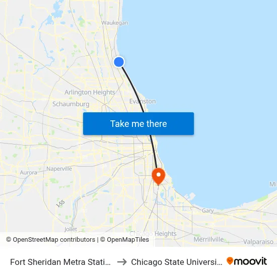 Fort Sheridan Metra Station to Chicago State University map