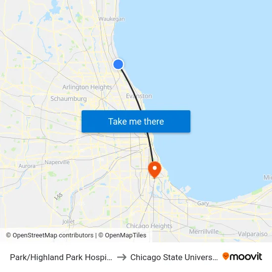 Park/Highland Park Hospital to Chicago State University map