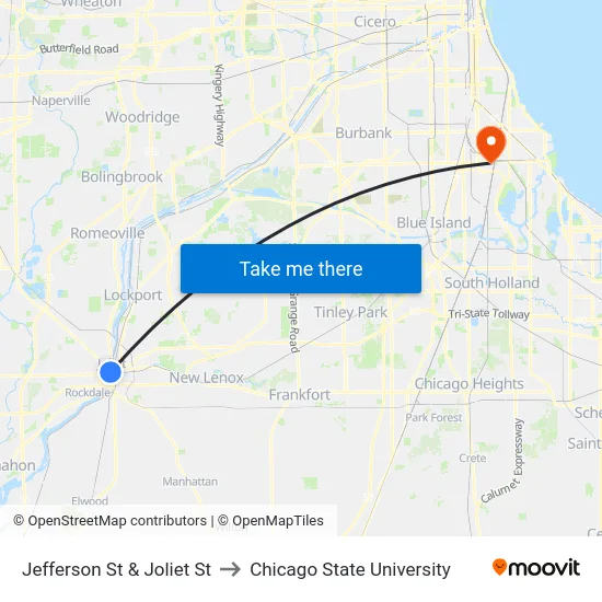 Jefferson St & Joliet St to Chicago State University map