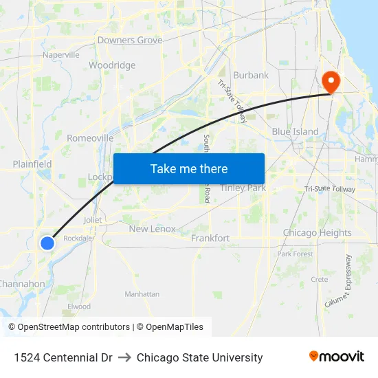 1524 Centennial Dr to Chicago State University map
