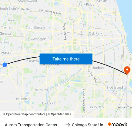 Aurora Transportation Center - Bus Stop A to Chicago State University map