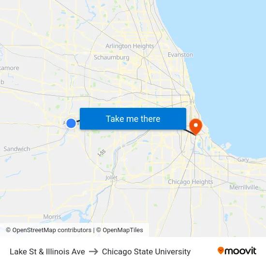 Lake St & Illinois Ave to Chicago State University map