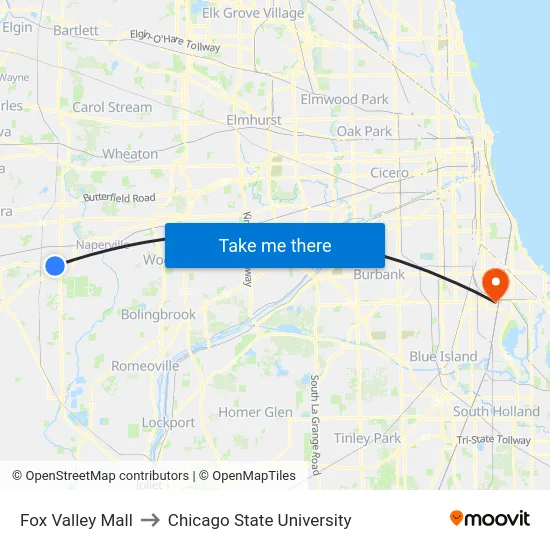 Fox Valley Mall to Chicago State University map