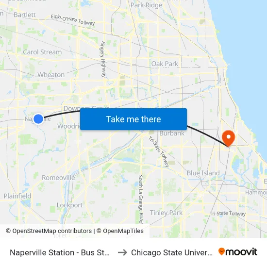 Naperville Station - Bus Stop A to Chicago State University map